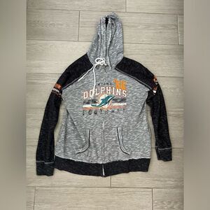 Miami Dolphins Jacket Grey Black Football Distressed Full Zip Jacket Women’s XXL